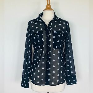 Hurley Sheer Black Polka Dot Button-Up Blouse